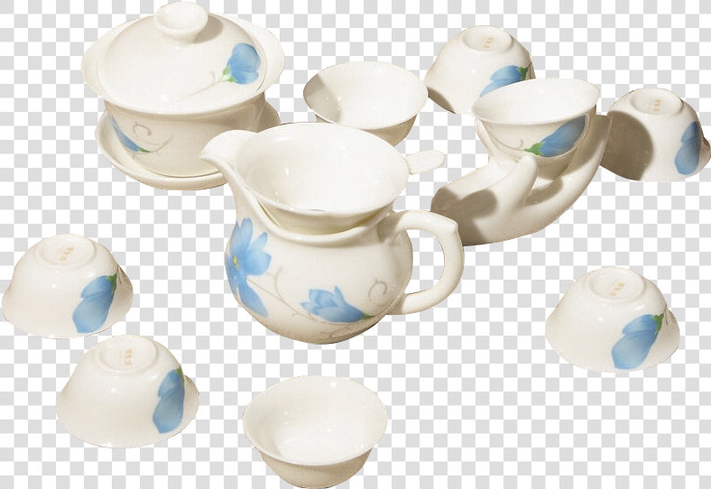 Gold Inlaid Jade White Porcelain Tea Set Kung Fu Tea   Blue And White Porcelain  HD Png DownloadTransparent PNG