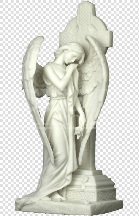 Weeping Angel At Celtic Cross   Png Download   Angel Statue Cross Png  Transparent PngTransparent PNG