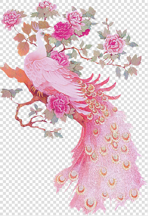 A Pink Peacock Perched In A   Pink Peacock Art  HD Png DownloadTransparent PNG