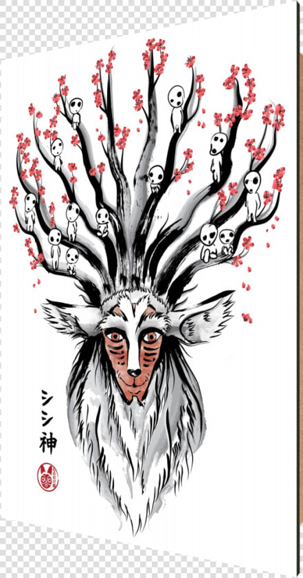 The Deer God Sumi E  Kodama  Mononoke  Mononoke Hime    Princess Mononoke Wall Art  HD Png DownloadTransparent PNG