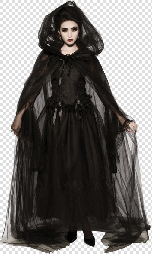 Sheer Black Hooded Cape   Gothic Witch Costume  HD Png DownloadTransparent PNG