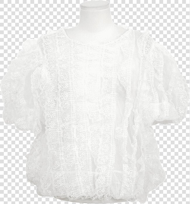 Scalloped Lace Trim Puff Sleeve Sheer Blouse By Stylenanda  HD Png DownloadTransparent PNG