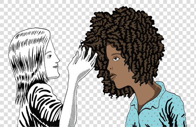 Words Drawing Racism   White Girl Touching Black Girls Hair  HD Png DownloadTransparent PNG