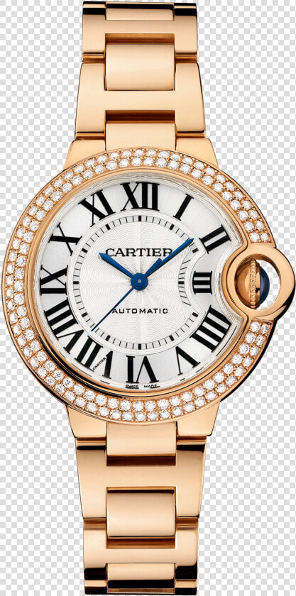 Ballon Bleu De Cartier  Automatic Pink Gold  Diamonds   Ladies Diamond Cartier Watch  HD Png DownloadTransparent PNG