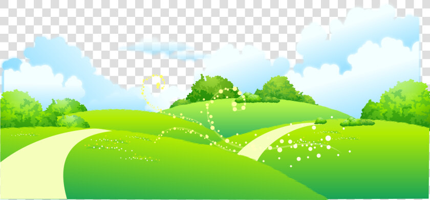 On Meadow Painted Of Trees Illustration Cartoon Clipart   Landscape Clipart Hd  HD Png DownloadTransparent PNG