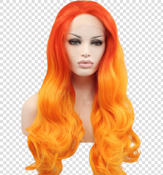 Blood Orange Ombré Wavy Long Lace Front Wig   Yellow Orange Wig  HD Png DownloadTransparent PNG