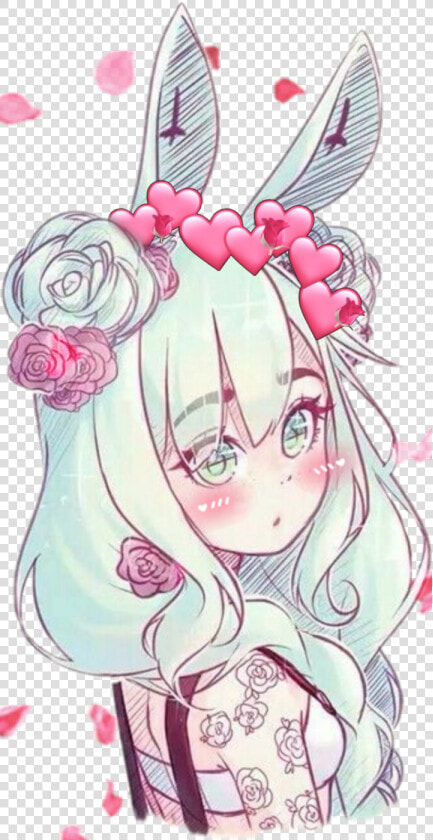  cute  aesthetic  anime  girl  bunny  rose  pink  freetoedit   Anime Nita  HD Png DownloadTransparent PNG