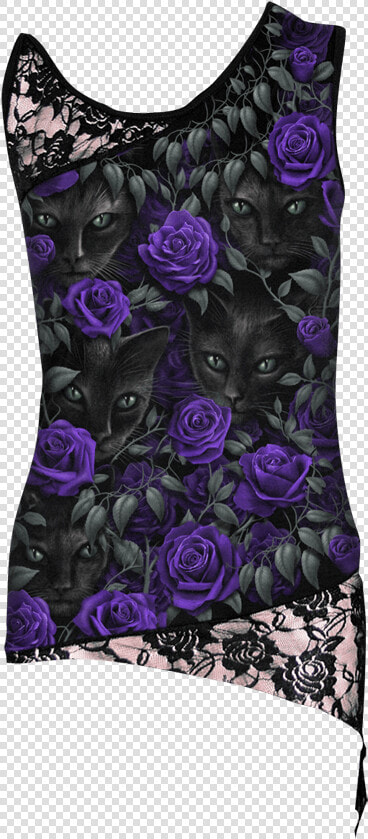 Black Cat And Purple Rose Lace Top   Lace Top Black And Purple  HD Png DownloadTransparent PNG