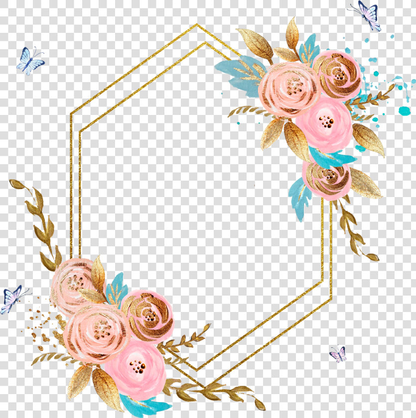  rose  square  flower  floral  frame  butterfly  gold   Psychology  HD Png DownloadTransparent PNG