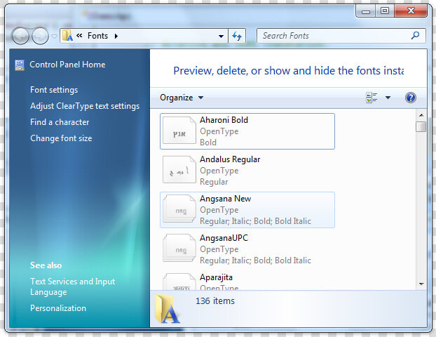 Screen Shot Showing The Font Control Panel In Windows   Dialog Font  HD Png DownloadTransparent PNG