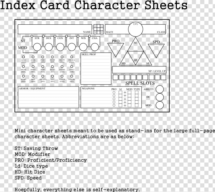 Index Card Character Sheet   Card Size Character Sheets  HD Png DownloadTransparent PNG