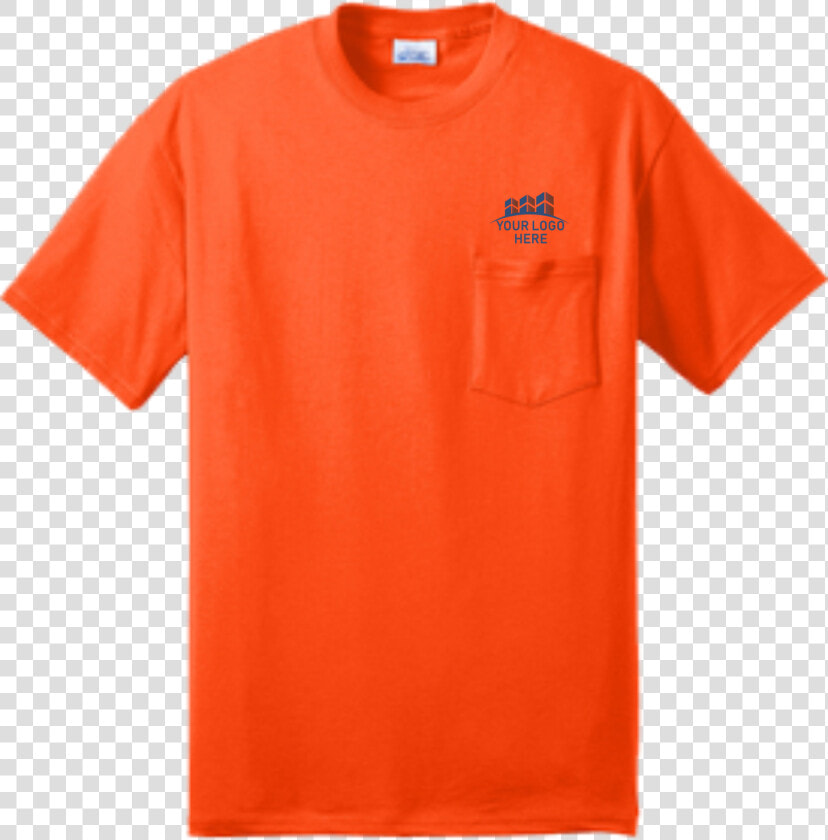 Safety Orange Short Sleeve Pocket T Shirt Front With  HD Png DownloadTransparent PNG