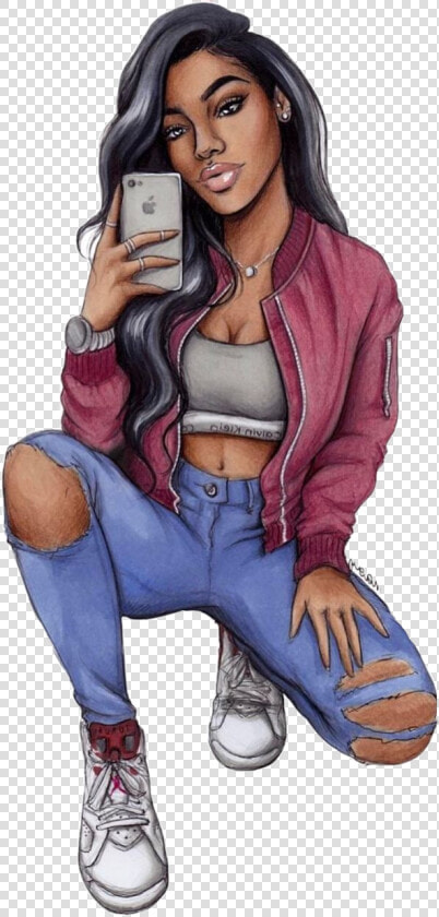  freetoedit  girl  coolgirl  phone  selfie   Sketches Of Black Girls  HD Png DownloadTransparent PNG