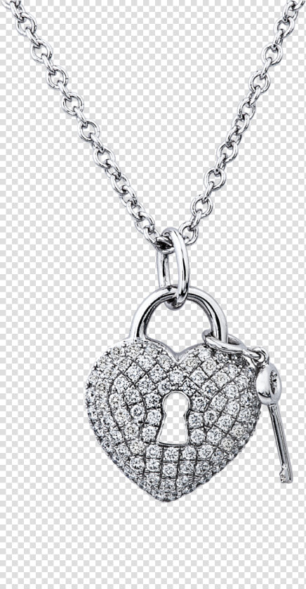 14k White Gold Diamond Heart Lock And Key Necklace   Diamond Heart Lock Necklace  HD Png DownloadTransparent PNG