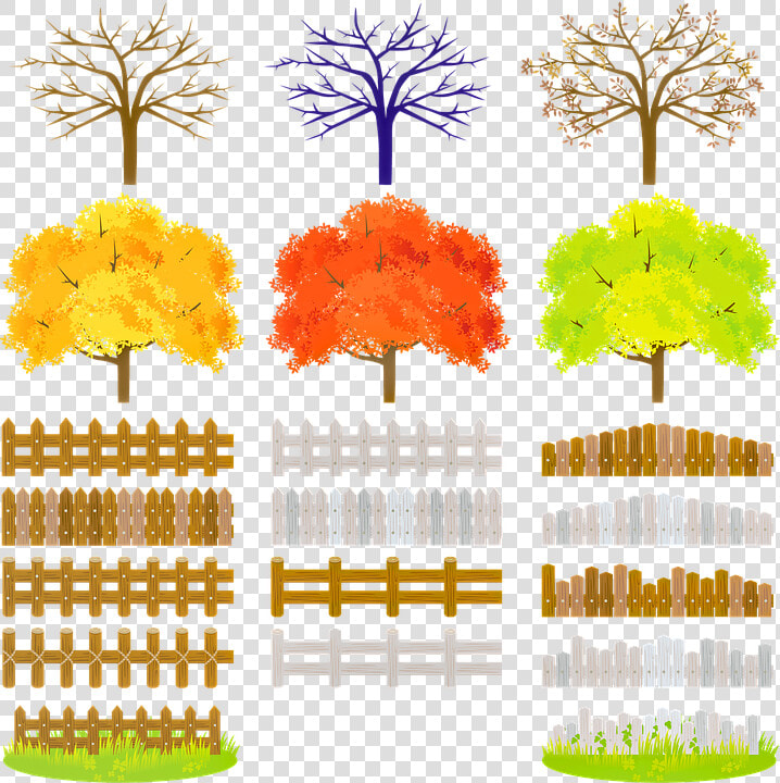 Landscaping  Trees  Fence  Grass  Bare Tree  Fall Trees  HD Png DownloadTransparent PNG