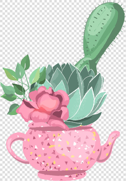  flower  flowers  cactus  watercolor  pinkwatercolor   Teacup  HD Png DownloadTransparent PNG