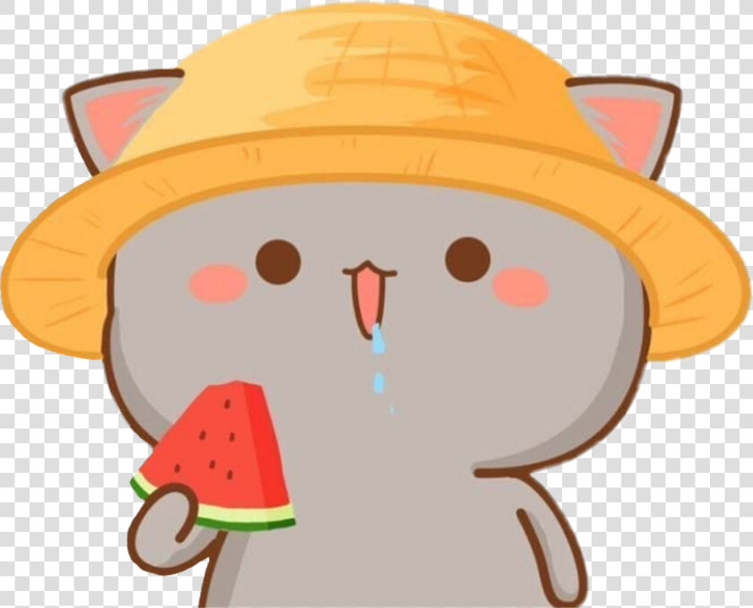 Cat Kawaii Cute Eat Watermelon Sandía Gato   Cat With Watermelon Kawaii  HD Png DownloadTransparent PNG