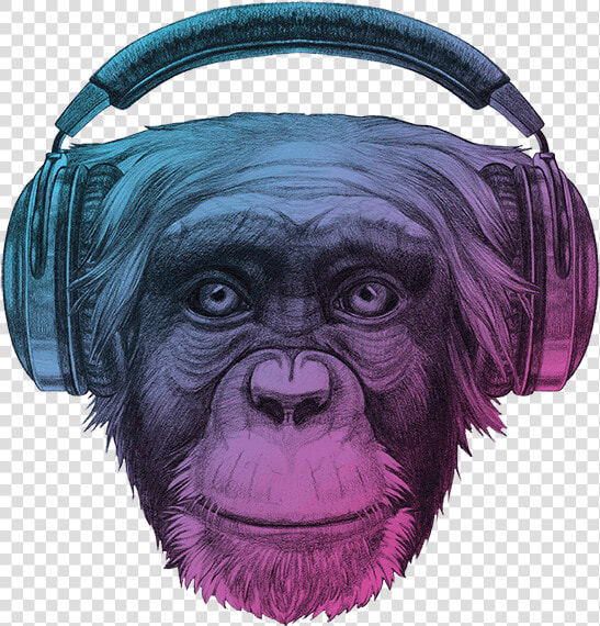 Ape Thinker S Home Background   Monkey With Headphones  HD Png DownloadTransparent PNG