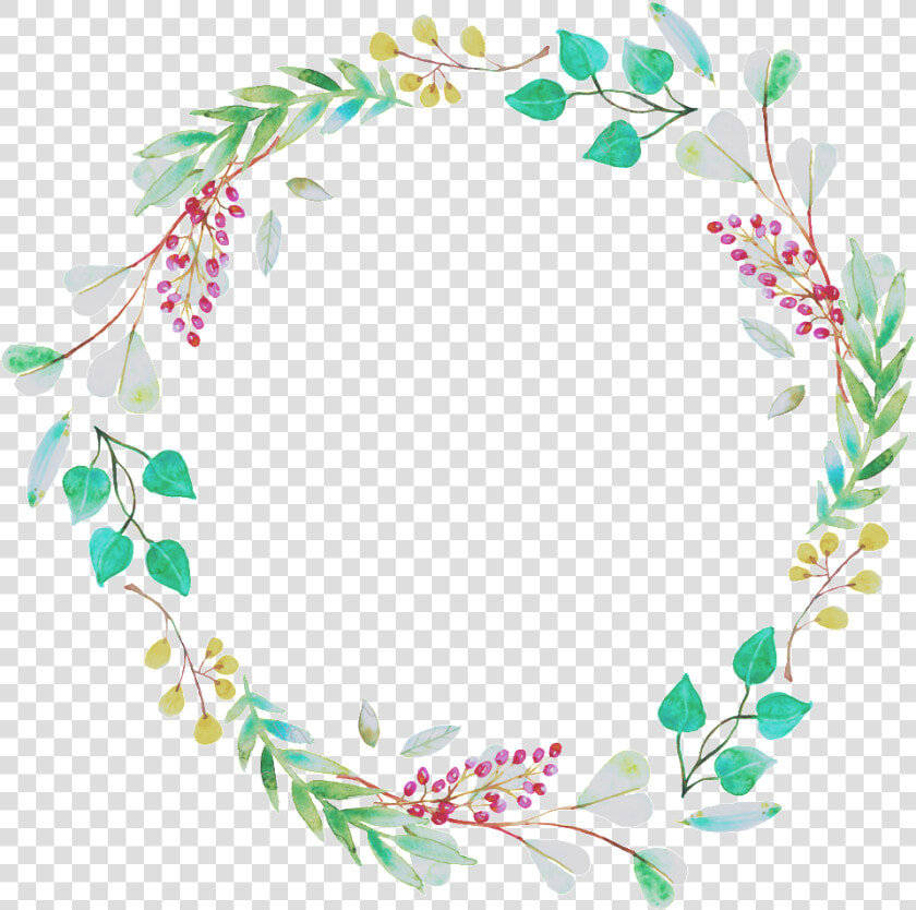 Fresh Mint Green Leaves Hand Drawn Garland Decorative   Floral Border Mint Green  HD Png DownloadTransparent PNG