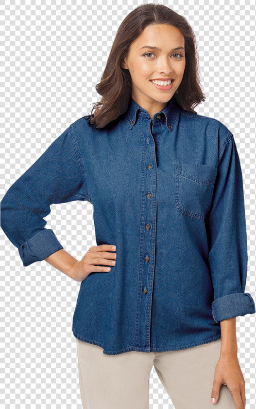 Ladies Long Sleeve Premium Denim   Button  HD Png DownloadTransparent PNG