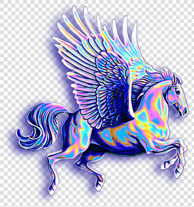  unicorn  pegasus  flyinghorse  horse  wings  holographic   Cartoon Unicorn With Wings  HD Png DownloadTransparent PNG