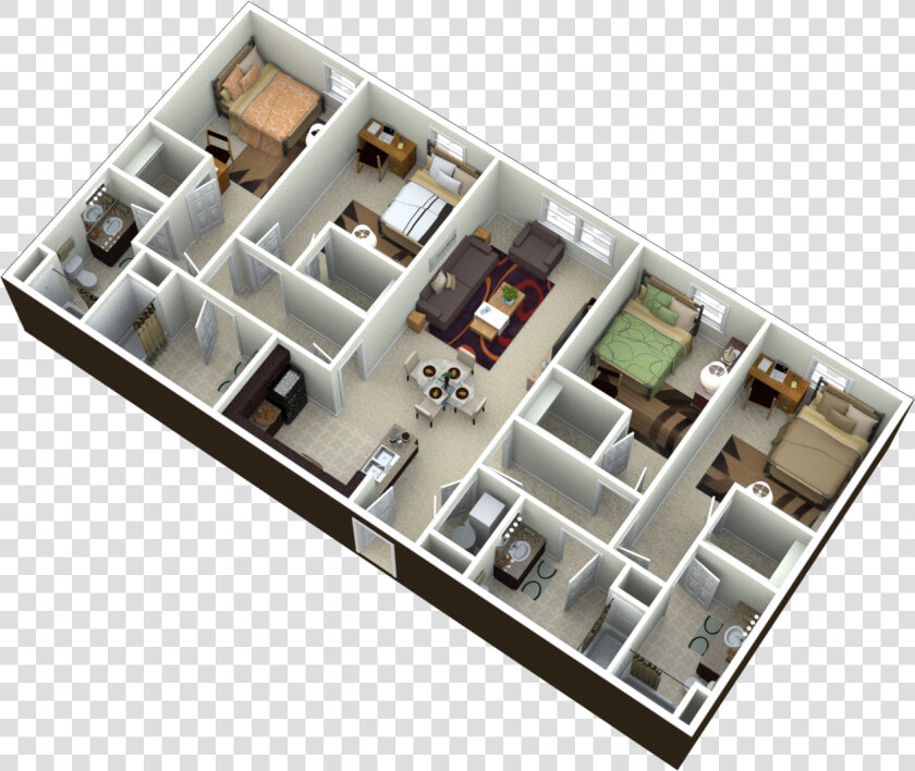 4 Bedroom Rectangular Apartment Plan  HD Png DownloadTransparent PNG