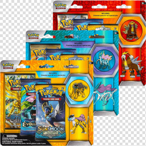 Pokemon 3 Pack Sun And Moon Guardians Rising Pin   Raikou Entei And Suicune Card  HD Png DownloadTransparent PNG