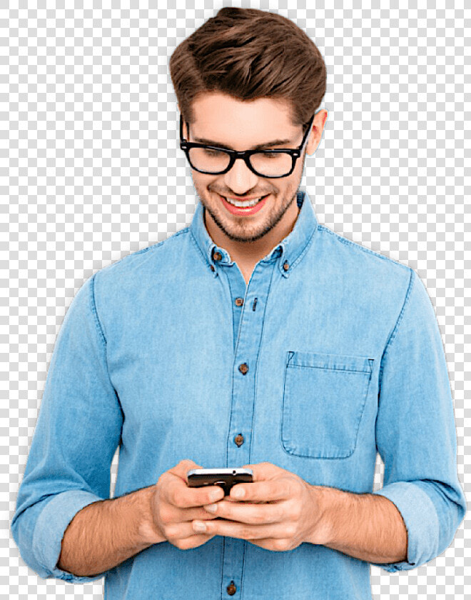 A Man In Blue Holding A Phone   Phone And Boy Png  Transparent PngTransparent PNG