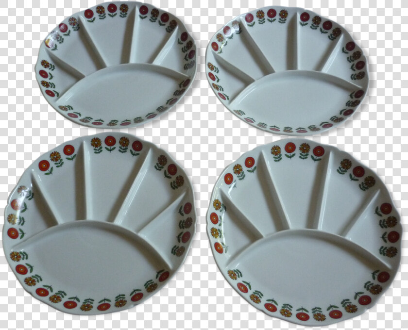 4 Plates With Compartments Flowers Vintage Porcelain  HD Png DownloadTransparent PNG