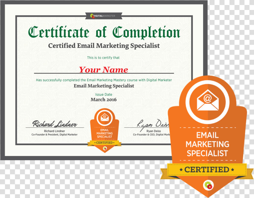 Email Marketing Specialist Certification  amp  Badge   Certificate Marketing  HD Png DownloadTransparent PNG