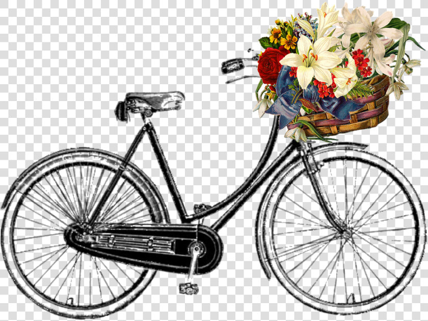 Bicycle  Flower  Bunch  Transport  Ride  Cycle   Vintage Bicycle Clip Art  HD Png DownloadTransparent PNG