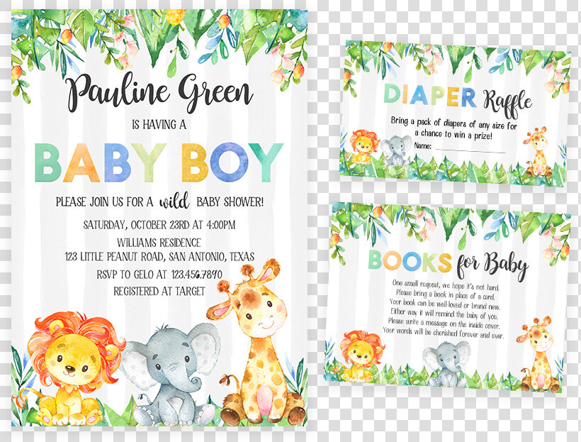 Safari Jungle Elephant  Lion Giraffe Baby Shower Invitation  HD Png DownloadTransparent PNG