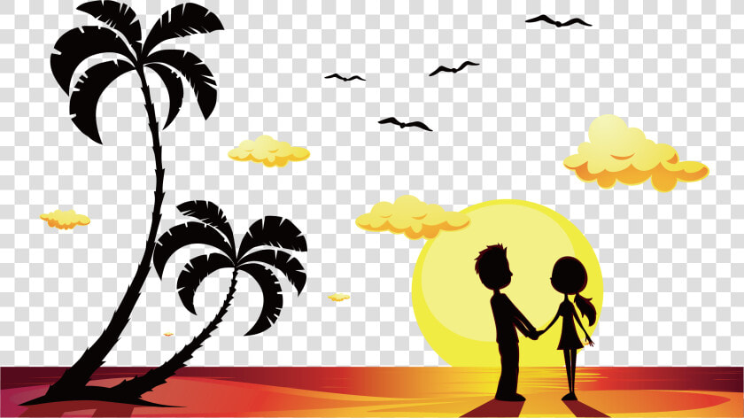 Transparent Sun Beach Clipart   Couple Silhouette In The Beach  HD Png DownloadTransparent PNG