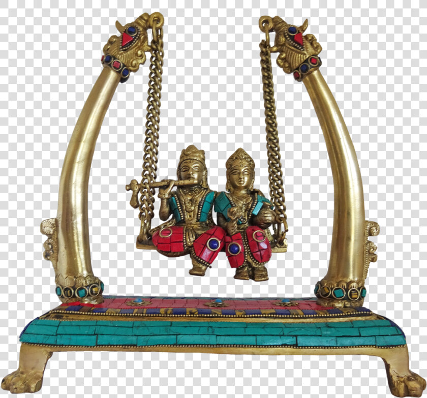 Brass Radha Krishna Playing Flute With Multi Stone   Swing  HD Png DownloadTransparent PNG