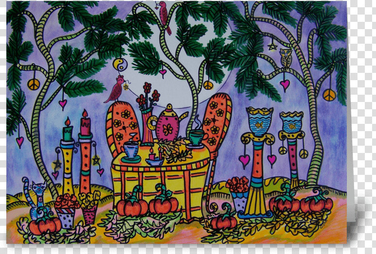 Autumn Night Tea Party Greeting Card   Motif  HD Png DownloadTransparent PNG