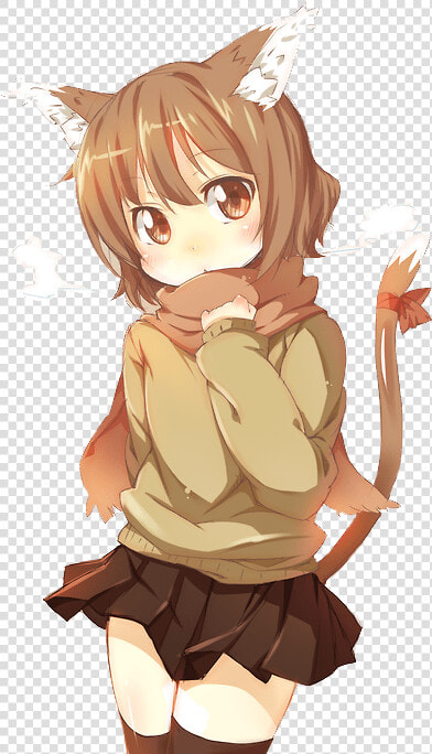 Cat Girl Brown Outfit   Brown Hair Anime Cat Girl  HD Png DownloadTransparent PNG