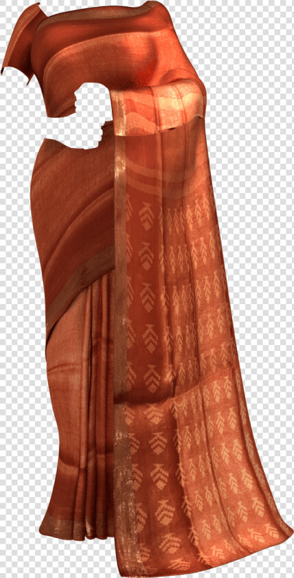 Orange Silk Linen Saree With Cutwork Pallu Linen Sarees   Sari  HD Png DownloadTransparent PNG