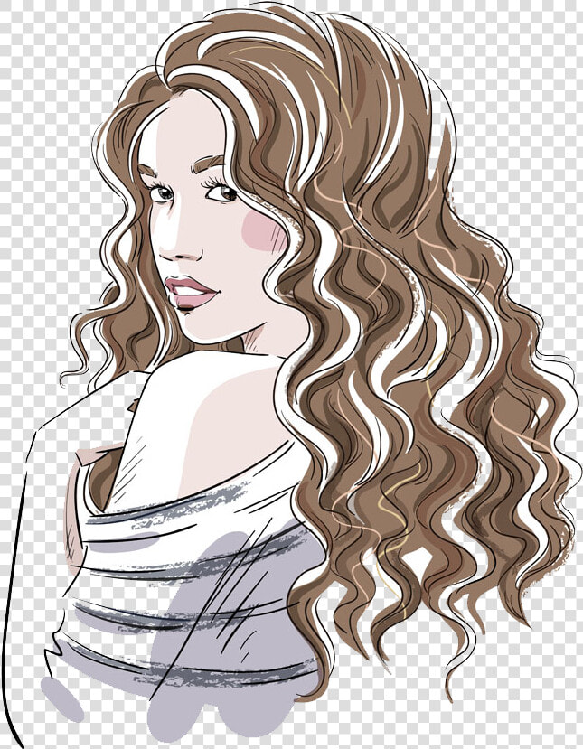 Drawing Girl Curly Hair   Girl With Curly Hair Drawing  HD Png DownloadTransparent PNG