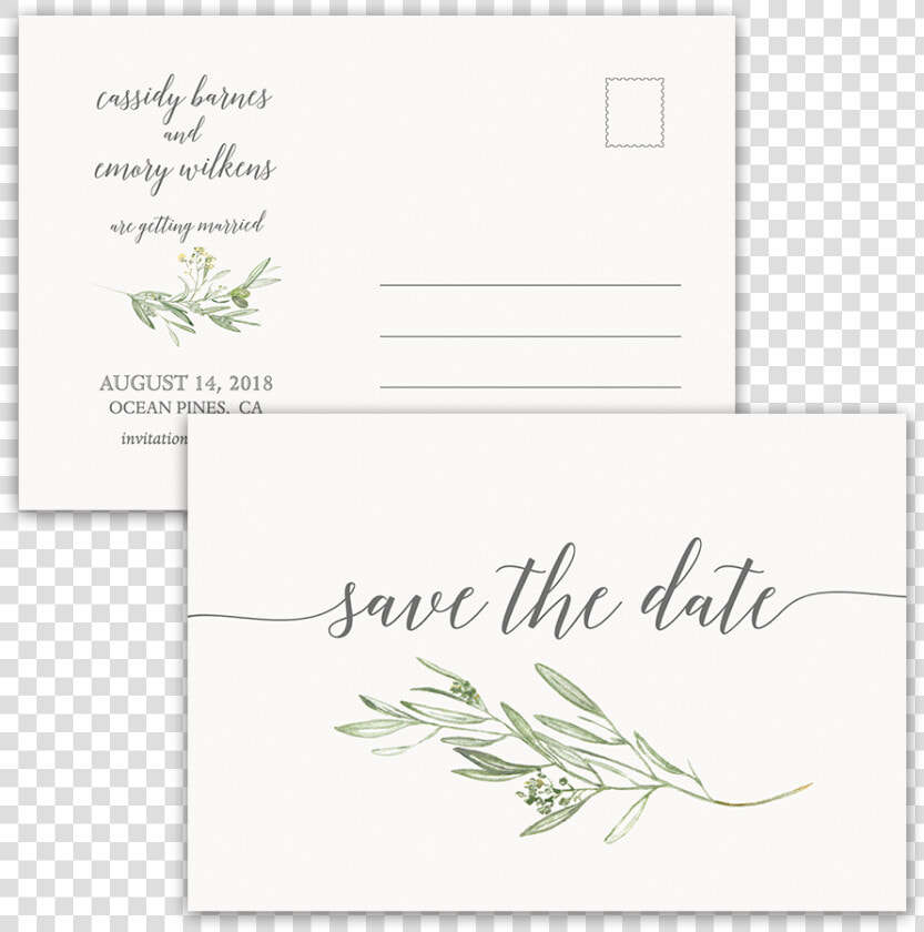 Laurel Leaves Greenery Wedding Save The Date Postcard   Industrial Bohemian Save The Date  HD Png DownloadTransparent PNG