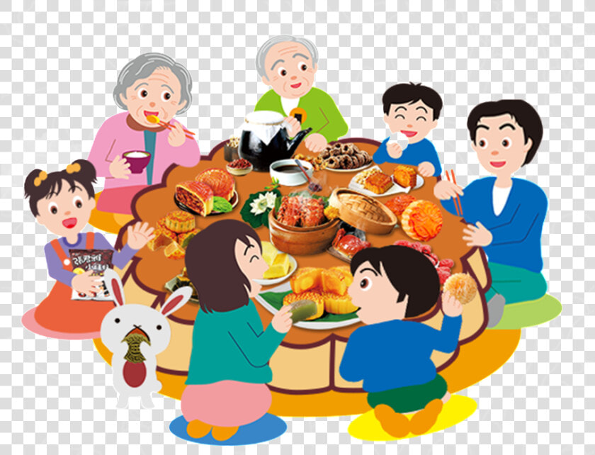 Hand Painted Flat Cartoon Family Reunion Png   Mid Autumn Festival Family Reunion  Transparent PngTransparent PNG