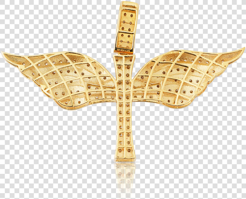 10k Yellow Gold Cross With Wings Diamond Pendant   Cross  HD Png DownloadTransparent PNG