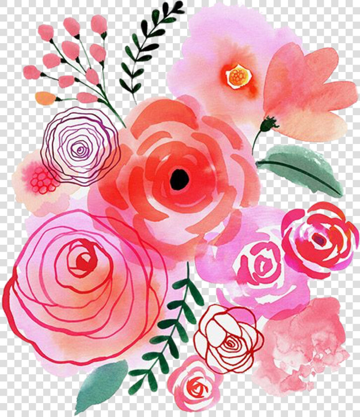 Roses Watercolor Flowers Freetoedit   Watercolor Flower Bouquet Pink  HD Png DownloadTransparent PNG