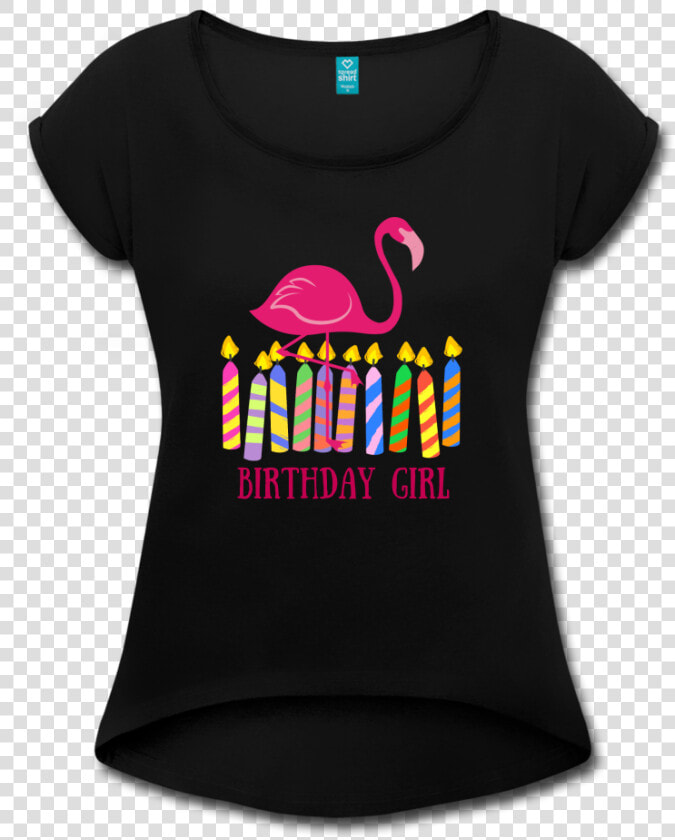 Birthday Girl Flamingo Rolled Cuff Womens Tee   Black Swan  HD Png DownloadTransparent PNG