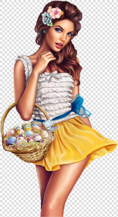 Tube Jolie Femme Glamour Panier D Oeufs De Pâques   Easter Girls Transparent Png  Png DownloadTransparent PNG