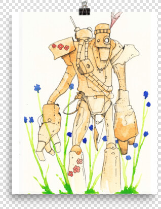 Orange Space Hippie Robot With Blue Flowers Poster   Mare  HD Png DownloadTransparent PNG