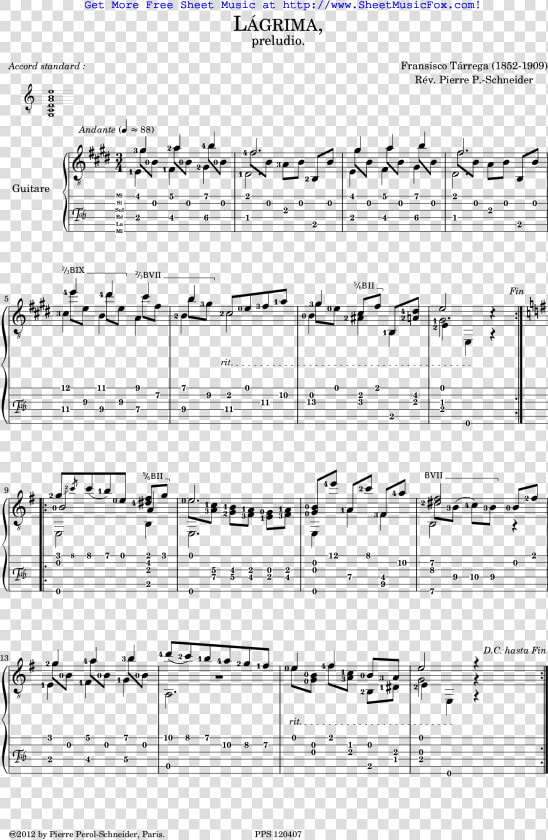 Lágrima Sheet Music   Sheet Music  HD Png DownloadTransparent PNG