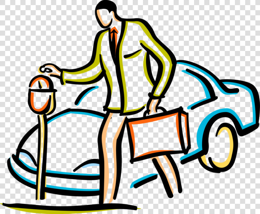 Vector Illustration Of Businessman Puts Money In Parking   Parking Meter Coloring  HD Png DownloadTransparent PNG