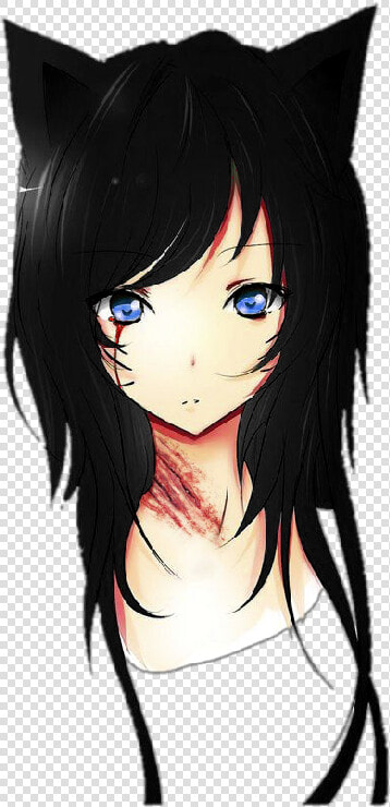  girl  neko  cat  anime  sad  blood  bloody  black   Anime Girl With Cat Ears  HD Png DownloadTransparent PNG