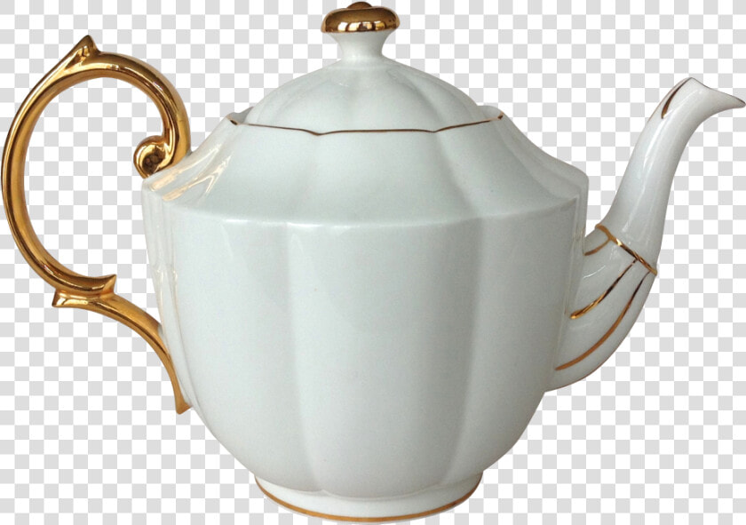 White Teapot With Gold Trim  HD Png DownloadTransparent PNG