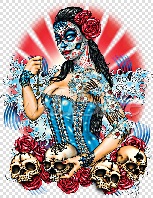 Transparent Dead Roses Png   Day Of Dead Pin Up  Png DownloadTransparent PNG